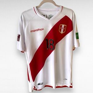 Marathon Peru World Cup 2022 Home Soccer Jersey. #18 Carrillo.